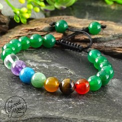 تصویر دستبند هفت سنگ چاکرا با پایه عقیق سبز 7 chakra bracelet