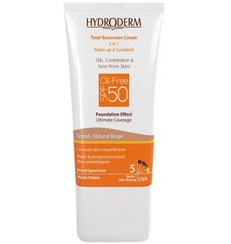 تصویر ضدآفتاب هیدرودرم فاقد چربی SPF50 حجم 40 میل رنگ بژ روشن ، بژ طبیعی ، بژ گندمی 