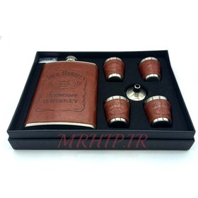 تصویر هیپفلاسک (قمقمه جیبی) 4شات طرح جک دنیلز چرم کدa 530433 