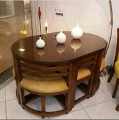 تصویر میز ناهارخوری چوبی کمجا با صفحه روکش چوب 