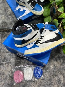 تصویر کتونی زنانه و مردانه نایک ایرجردن ۱ ساقدار جک کاکتوس آبی Air jordan 1 high og sp fragment x travis scott jack cactus blue