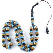 تصویر تسبیح کشکول با مرصع کاری کهربا و فیروزه تراش هلی 