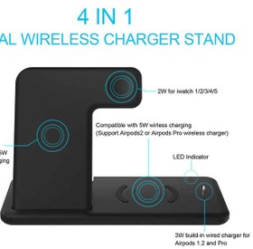 تصویر شارژر بی سیم چهار کاره مدل ABK-Q20 4 in 1 Wireless Charging Station مناسب برای شارژ گوشی، ایرپاد و اپل واچ 