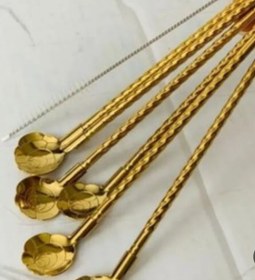 تصویر نی قاشقی استیل طرح گل 