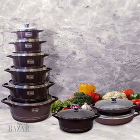 تصویر سرویس قابلمه گرانیتی 29 پارچه ام جی اس مدل MGS IB2913 کامل ترین سرویس بازار MGS IB2913 granite pot service, 29 fabrics