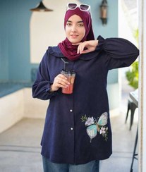 تصویر تونیک پروانه مخمل کبریتی - سرمه ای / 44-46-48 