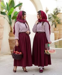 تصویر ست شومیز دامن مدل یلدایی - زرشکی / فری سایز ۳۶ تا ۴۶ 