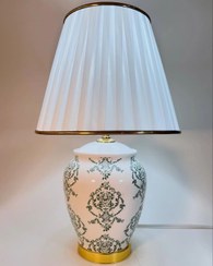 تصویر آباژور رومیزی سرامیکی طرح قلم سبز و سفید 