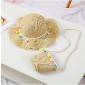 تصویر ست کلاه سایه بان توپ دار بچگانه برند nariele New Children's Cool Hat Rope Ball Bag Set Sunshade Hat