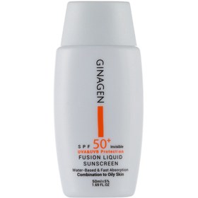 تصویر ضد آفتاب بی رنگ مدل Fusion liquid مناسب پوست چرب 50 میلی لیتر ژیناژن Ginagen Sun Screen For Oily Skins 50ml