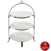 تصویر ظرف پذیرایی چینی زرین سه طبقه مونارکی لب طلایی 