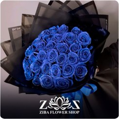 تصویر دسته گل طبیعی رز آبی شاین دار 