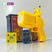تصویر اسباب بازی تفنگ حباب ساز مدل پوکمون پیکاچو چراغدار Pokemon Pikachu model bubble Gun toy with lights