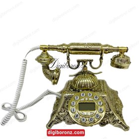 تصویر تلفن برنجی برنزی رومیزی مدل هرمی (تلفن برنزی) | تلفن رومیزی Bronze desk phone, pyramid model