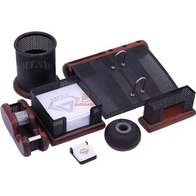 تصویر ست رومیزی اداری وافر ۷ تکه چوب و فلز 