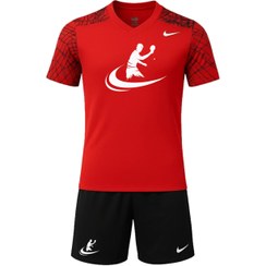 تصویر تیشرت و شورت طرح تنیس روی میز رنگ قرمز کد 364 