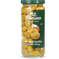 تصویر زیتون با مغز بادام شیشه 460 گرم بانیان - 6260963200655 