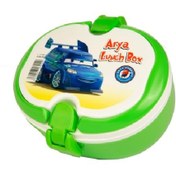 تصویر ظرف غذای بیضی آریا کد 6022 دو طبقه با قاشق و چنگال 