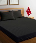 تصویر سرویس ملحفه و روبالشی یک نفره 3 تکه مشکی راه راه نوپه هوم Nopehome طرح مینیمال هتلی کد B05 