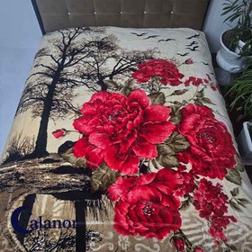 تصویر پتو دونفره گلدار قرمز 