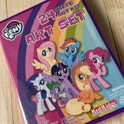 تصویر ست نقاشی پونی شامل آبرنگ و مداد شمعی 