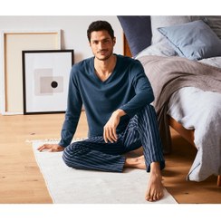 تصویر خرید اینترنتی ست لباس راحتی مردانه سرمه‌ای چیبو 154519 ا Organik Pamuklu Flanel Pijama Takımı, Çizgili Organik Pamuklu Flanel Pijama Takımı, Çizgili