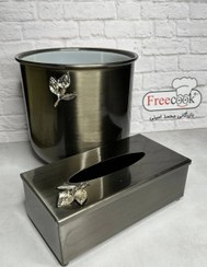 تصویر سطل و جای دستمال کاغذی فلزی استوانه نگین دار سیلور 