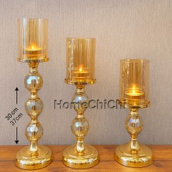 تصویر شمعدان کریستالی طلایی مدل 2824/65 (سه تایی) 