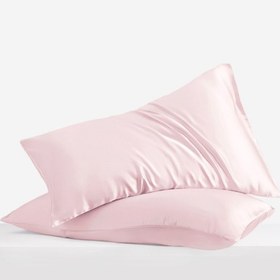 تصویر روبالشی ساتن ابریشم صورتی یک جفت 