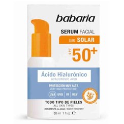 تصویر سرم ضد آفتاب باباریا babaria حاوی +SPF 50 مدل هیالورونیک اسید مناسب انواع پوست حجم 30 میل Serum Facial Sun Solar SPF50+ Acido Hialuronco 30 ml