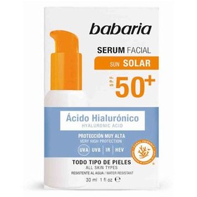 تصویر سرم ضد آفتاب باباریا babaria حاوی +SPF 50 مدل هیالورونیک اسید مناسب انواع پوست حجم 30 میل Serum Facial Sun Solar SPF50+ Acido Hialuronco 30 ml