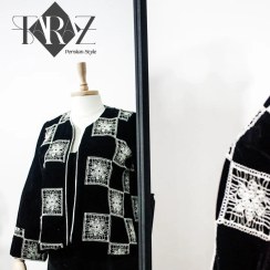 تصویر کراپ کت مخمل قلاب‌بافی مدل نغمه “Naghmeh” – Velvet Crochet Crop Jacket