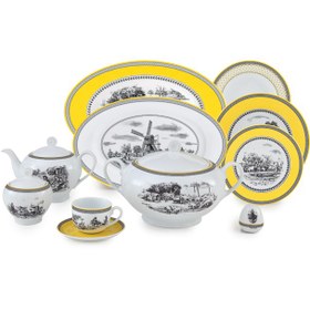 تصویر سرویس چینی زرین 12 نفره کامل ویلیج Zarin Iran Radiance Village 102 Pieces Porcelain Dinnerware Set