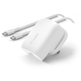 تصویر شارژر دیواری برند بلکین Belkin با قابلیت شارژ سریع PD 30W به همراه کابل لایتنینگ به Type-C Belkin Wall Charger with USB-C to Lightning Cable