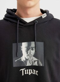 تصویر سویشرت بافت آزاد مردانه با طرح مجوز توپاک شکور برند Defacto Man Licensed Tupac Shakur(Supplier) Boxy Fit Sweat Shirt