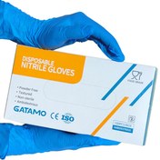 تصویر دستکش نیتریل آبی سایز بزرگ ( L ) برند گاتامو جنس نیتریل خالص نوک آجدار Disposable Nitrile Gloves
