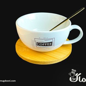 تصویر ست فنجان و زیر فنجانی چوبی قهوه Coffee قاشق دار 