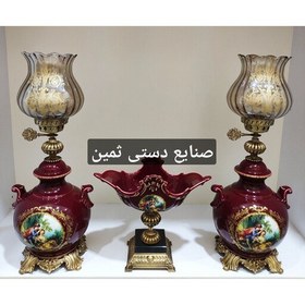 تصویر چراغ ایتالیایی برنزی ستون مجسمه سه فرشته لاله شمعدان لامپا برنجی 