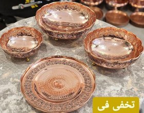 تصویر سرویس پذیرایی ۴ تیکه گلبرگ سه پایه سیاه قلم نانو شده در مس زنجان نمونه 