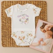 تصویر بادی نوزادی آستین کوتاه و پنبه‌ای طرح گنجشک 