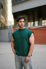 تصویر تیشرت کاور آستین حلقه ای چاپ دار مردانه | تیشرت وست | سبز کله غازی 