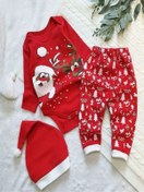 تصویر لباس نوزادی سه تکه طرح بابانوئل و کریسمس 