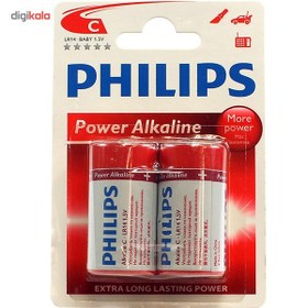 تصویر باتري سايز متوسط فيليپس مدل Power Alkaline بسته 2 عددي ا Philips Power Alkaline C Battery Pack Of 2 Philips Power Alkaline C Battery Pack Of 2