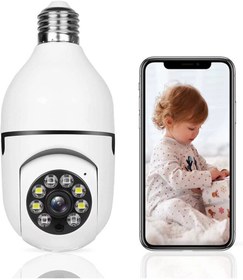 تصویر 1080P Wireless Tovnet Wifi Pan/Tilt Light Bulb Security Camera, 360 Degrees 3.0MP Cam Home Surveillance CCTV Panoramic IP Camera, with Night Vision, Two Way Audio, Smart Motion Detection 