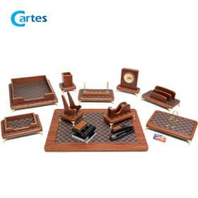 تصویر ست رومیزی مدیریتی 14 تیکه قائم کد 914 رنگ مشکی هایگلاس Ghaem 914 Leather 14 Pieces Desktop Office Set