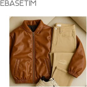 تصویر کاپشن چرم قهوه ای 