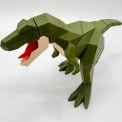 تصویر پازل سه بعدی طرح دایناسور تی رکس بزرگ با اتصالات آهن ربایی - سبز 