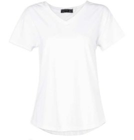 تصویر تی شرت زنانه نخی یقه هفت سفید زانتوس کد 141318 