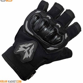 تصویر دستکش موتور سواری نیمه بدون انگشت مشکی مدل 80 Black half-fingerless motorcycle gloves, model 80