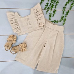 تصویر ست بچگانه آرا کرم جنس لینن مناسب ۱ تا ۶ سال 